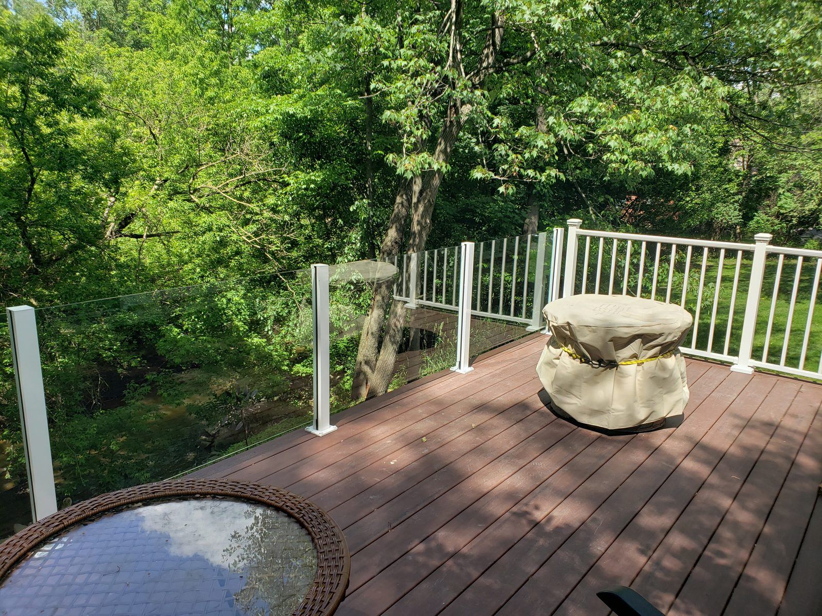 Falcon Topless Glass Rails — real project photo by Supreme Deck Builders, Southeast Michigan